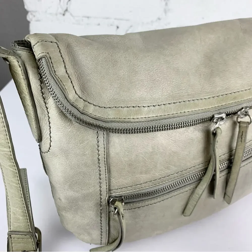 Hobo Shane Grey Leather Flap Crossbody Purse Bag